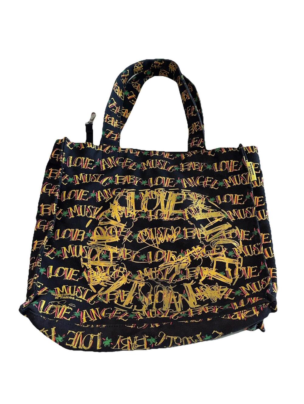 Vintg L.A.M.B. Gold Tote Bag Music Love Art Work Gwen Stefani Whatever It Takes